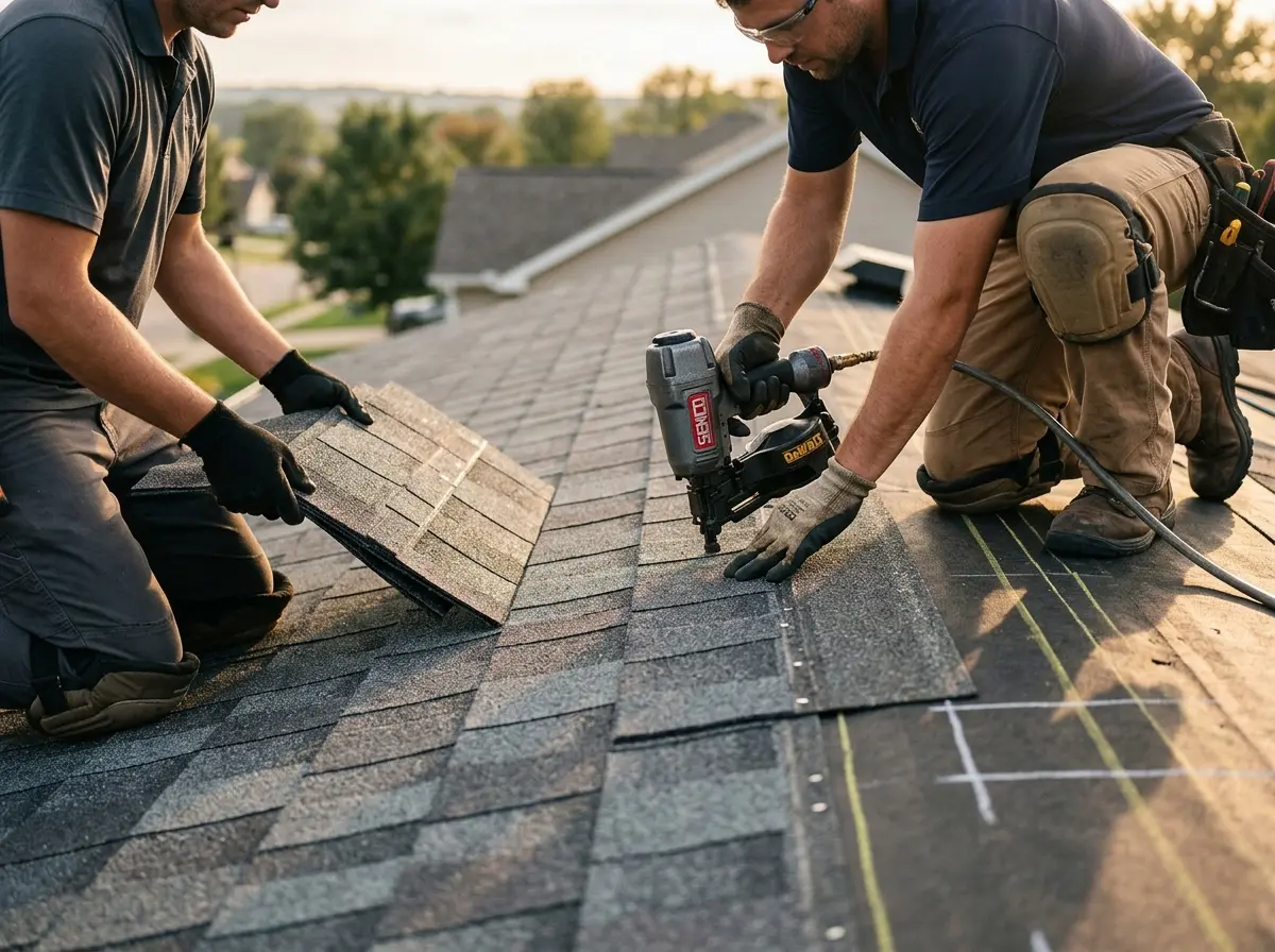 Professional roofer working on a residential roof in Tarboro